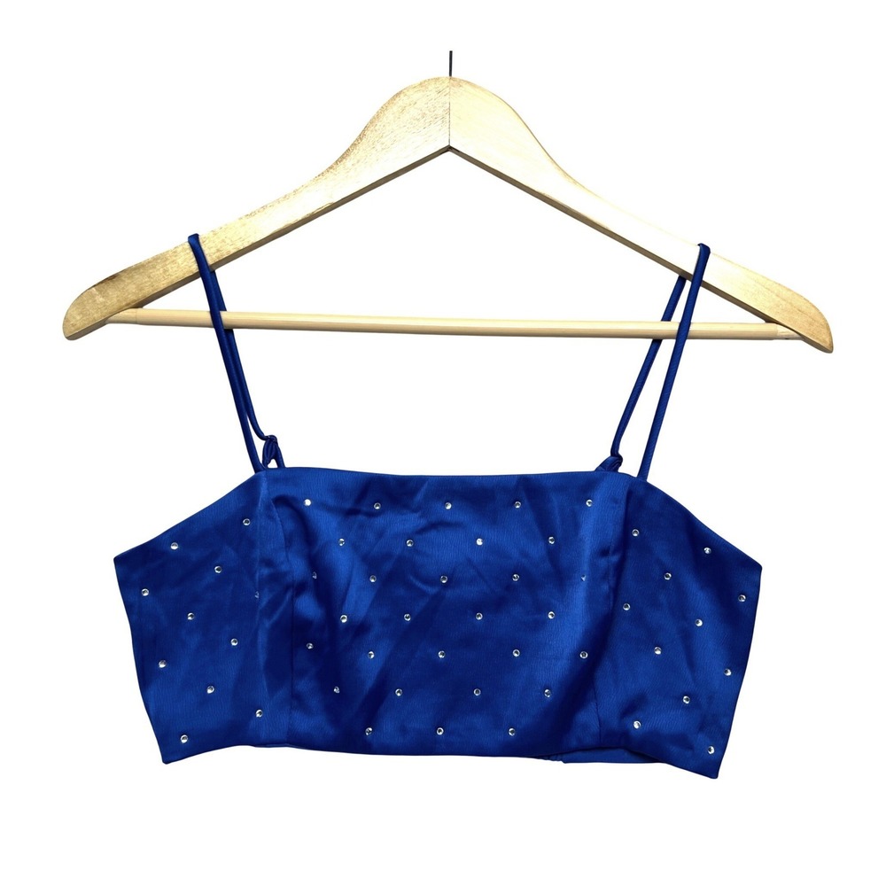 House of Harlow 1960 Satin Rhinestone Crop Top Rave Spacecore BLUEXS